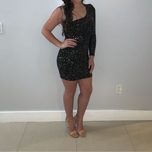 Nookie Party Dress Black And Gold Sequins, Used One Time Like New, M size